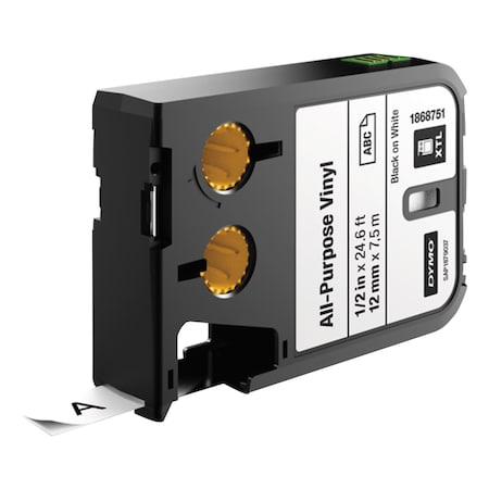 Dymo XTL All-Purpose Vinyl Labels, 0.5" x 24.6 ft, White/Black Print 1868751